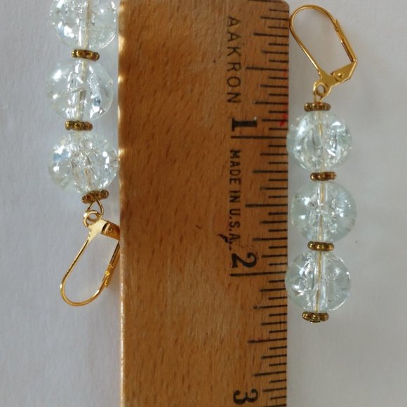 Handmade Iceflake Quartz Earrings On Gold Plated Brass Lever Hooks NWT - Picture 14 of 16